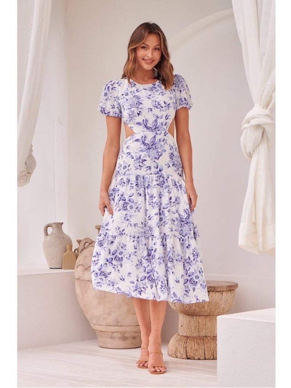 Petal & Pup White Dress with Lavender Floral Print